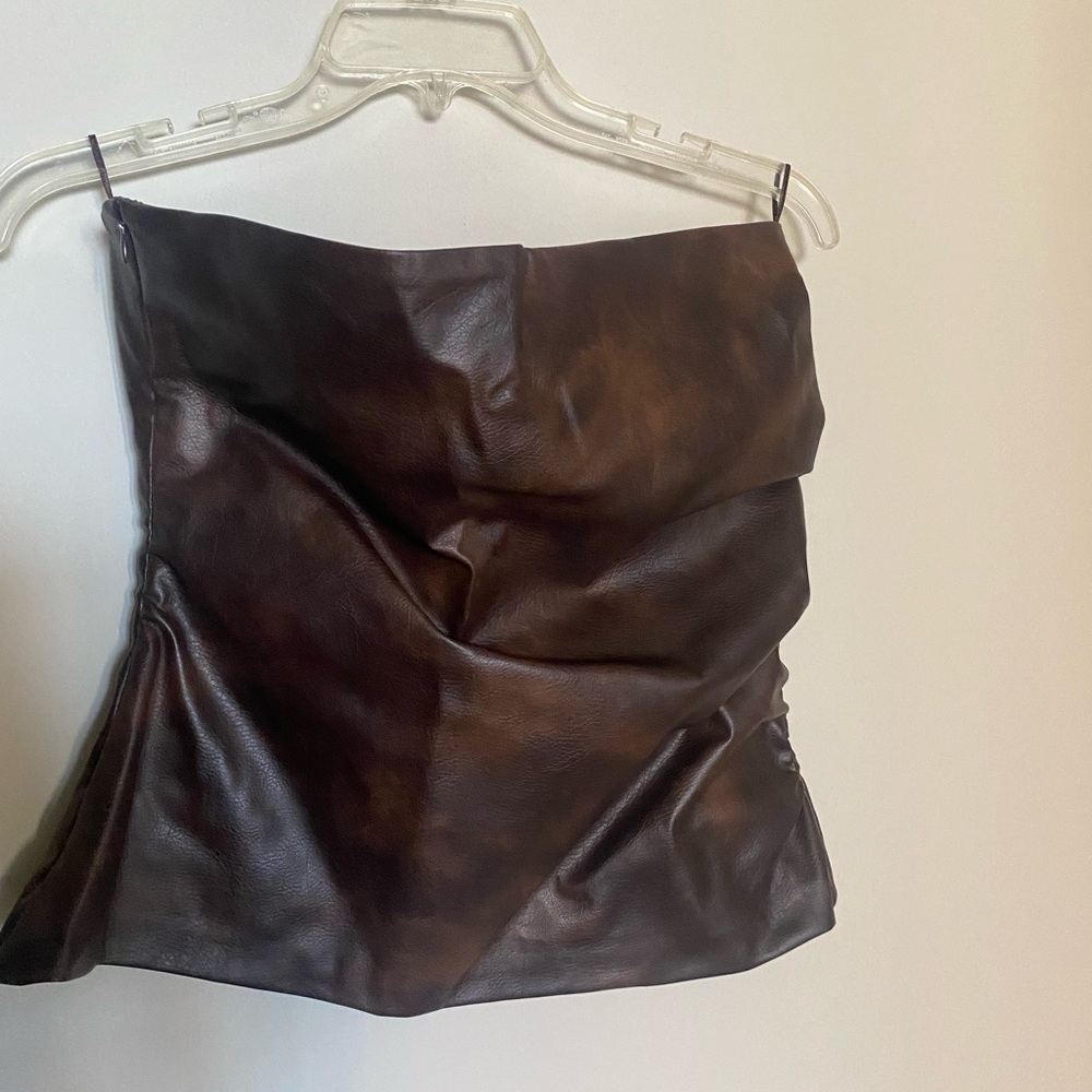 Zara Faux Leather Strapless Top